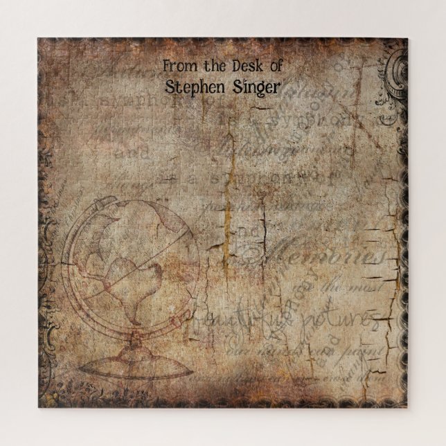 Distressed Steampunk Globe Travel Journal Paper Jigsaw Puzzle (Vertical)