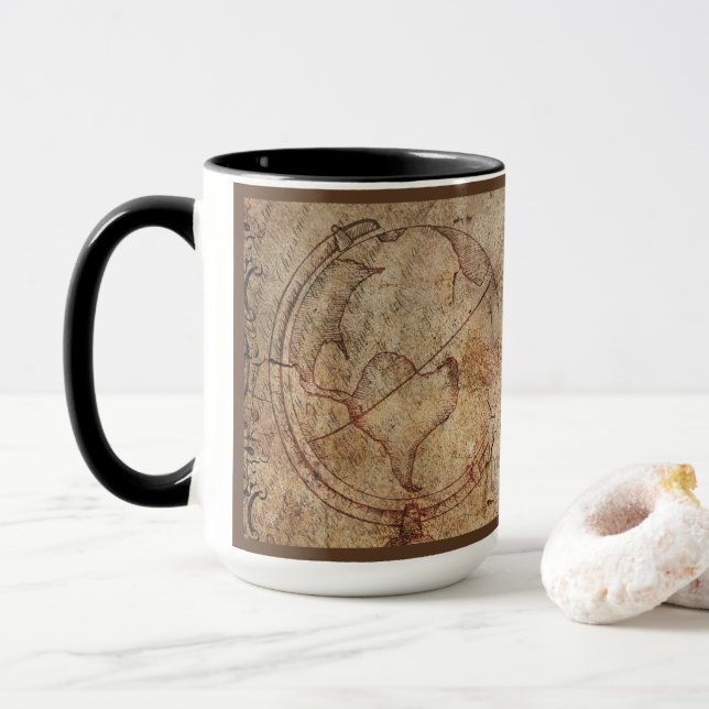 Distressed Steampunk Globe Travel Journal Paper Mug (With Donut)