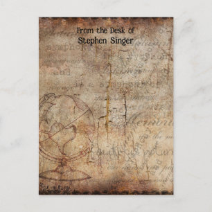 Distressed Steampunk Globe Travel Journal Paper Postcard