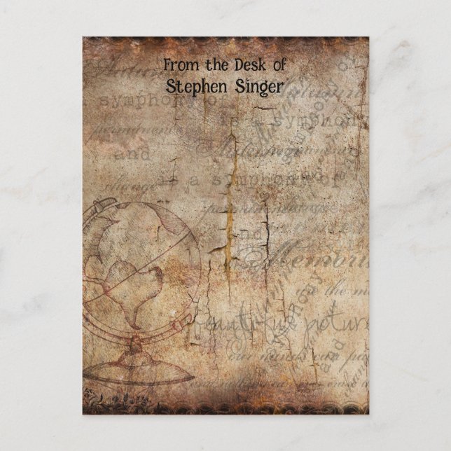 Distressed Steampunk Globe Travel Journal Paper Postcard (Front)