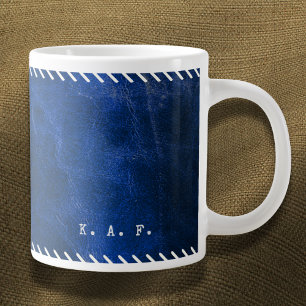 Distressed Stitched Blue Leather Look Archivist Large Coffee Mug