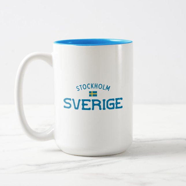 Distressed Stockholm Sverige (Sweden) Two-Tone Coffee Mug (Left)