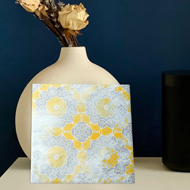 Distressed Stone-Looking Yellow Beige Medallion Ceramic Tile (Creator Uploaded)