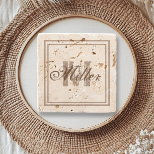 Distressed Stone Rustic Aged Monogram Coaster