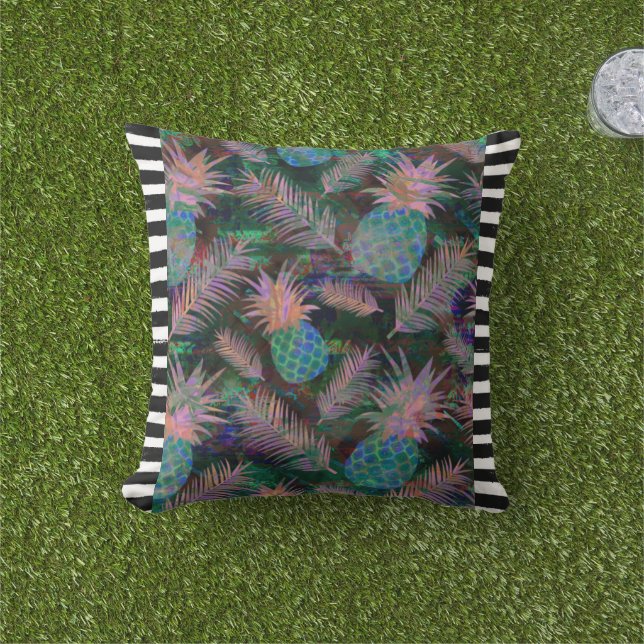 Distressed Stripe Dark Pineapple Throw Pillow (Grass)