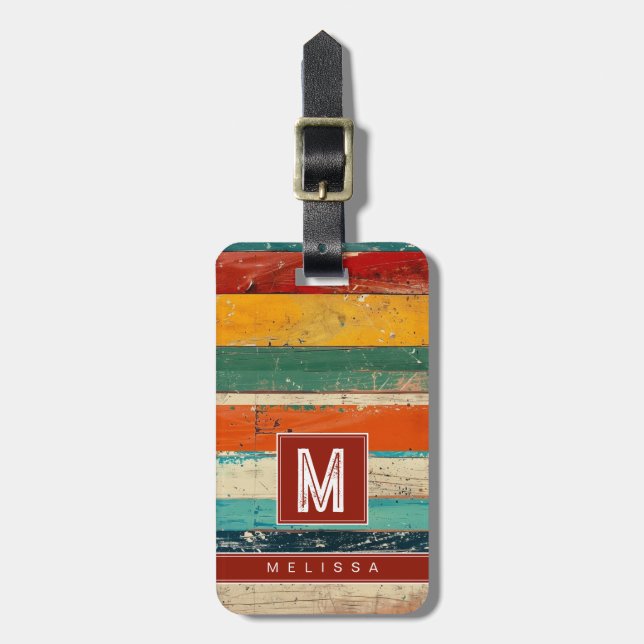 Distressed Stripes Background Luggage Tag (Front Vertical)