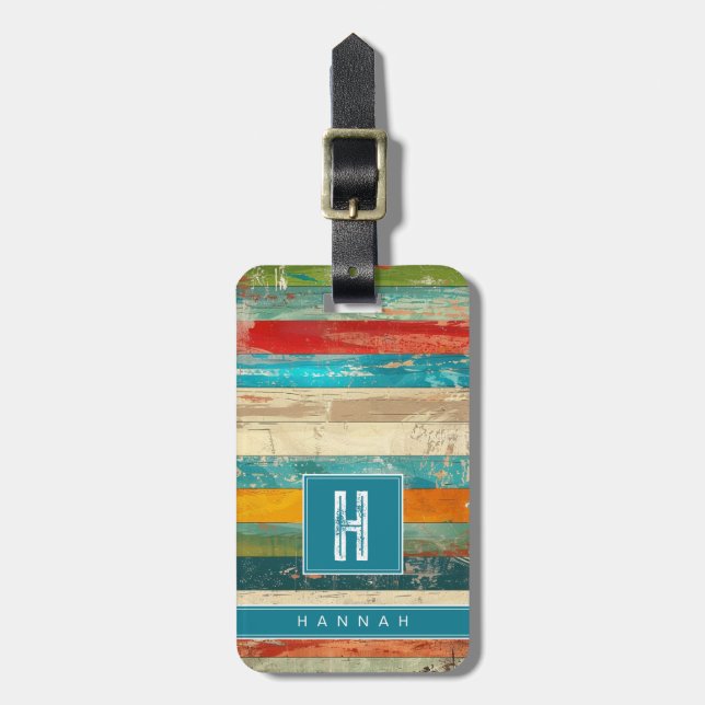Distressed Stripes Background Luggage Tag (Front Vertical)