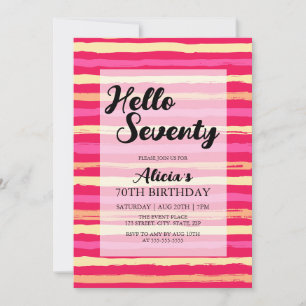 Distressed Stripes Pink Colourful 70th Birthday  Invitation