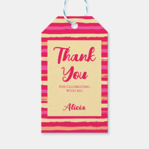 Distressed Stripes Pink Peach Colourful Thank You Gift Tags