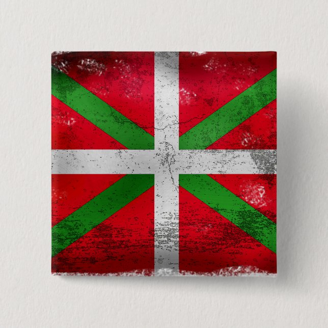 Distressed style Basque flag: Ikurriña, 15 Cm Square Badge (Front)