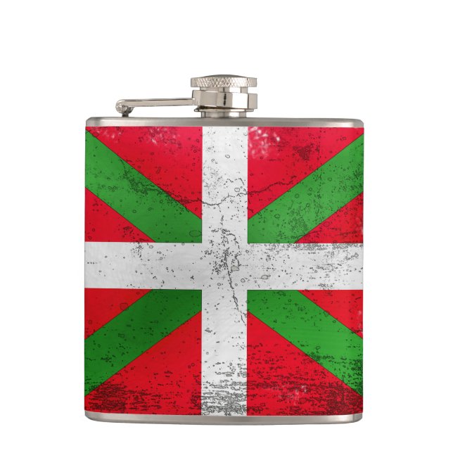 Distressed style Basque flag: Ikurriña, Hip Flask (Front)