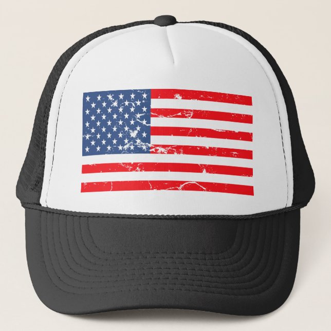 Distressed style USA flag Trucker Hat (Front)