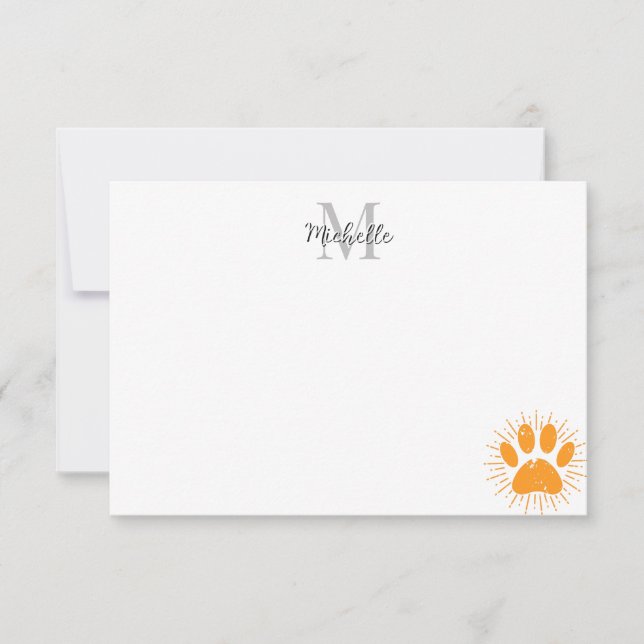 Distressed Sunbeam Dog Paw Custom Monogram Card (Front)