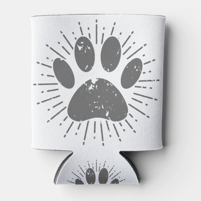 Distressed Sunbeam Dog Paw Print Can Cooler (Front)