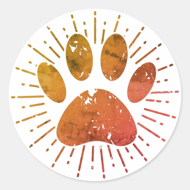 Distressed Sunbeam Dog Paw Print  Classic Round Sticker (Front)