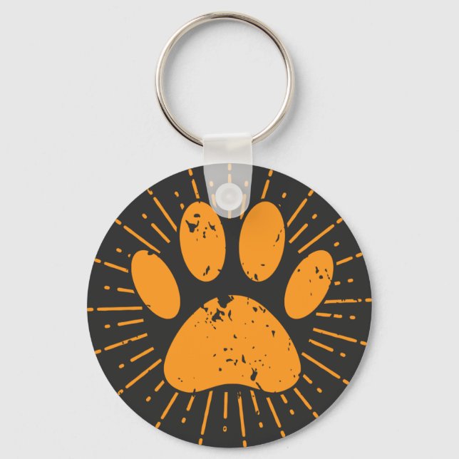 Distressed Sunbeam Dog Paw Print Key Ring (Front)
