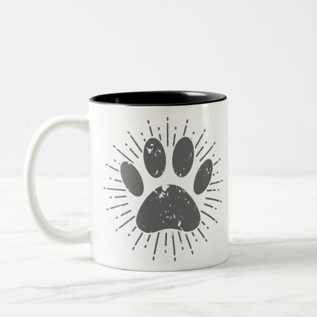 Distressed Sunbeam Dog Paw Print Two-Tone Coffee Mug (Left)
