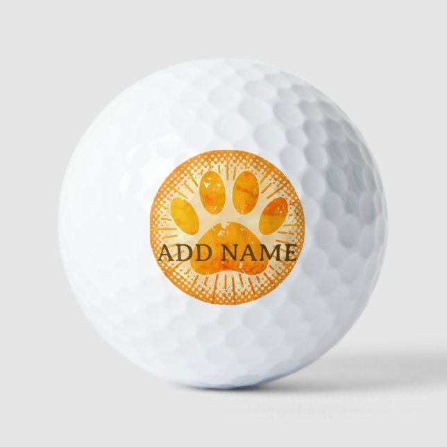 Distressed Sunbeam Dog Paw Watercolor Print  Golf Balls (Front)