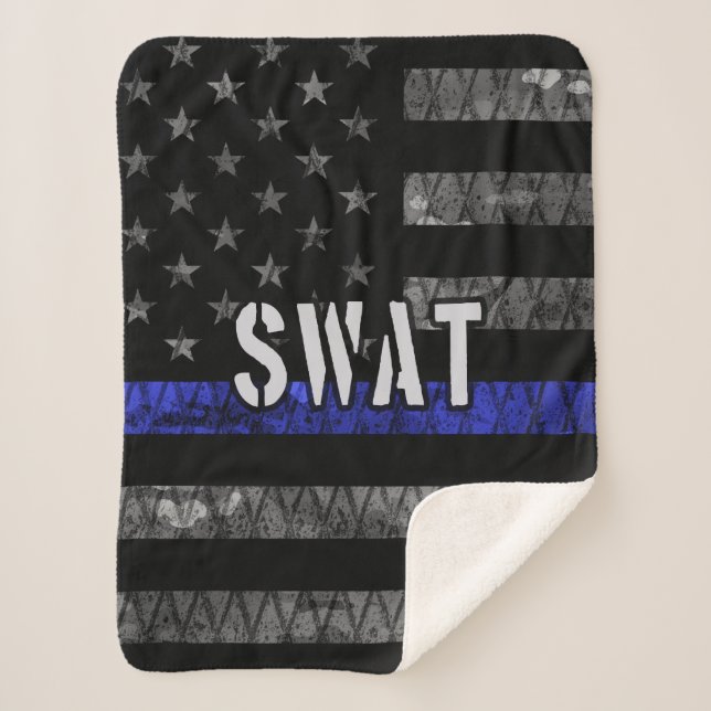 Distressed SWAT Police Flag Sherpa Blanket (Front)