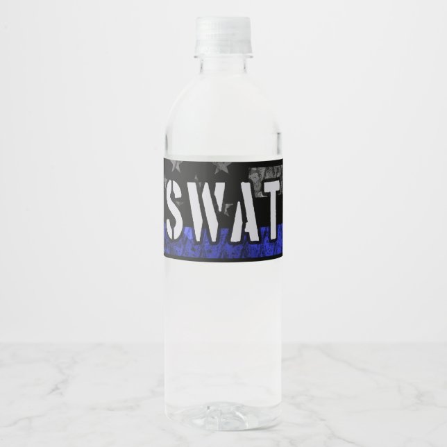 Distressed SWAT Police Flag Water Bottle Label (Front)
