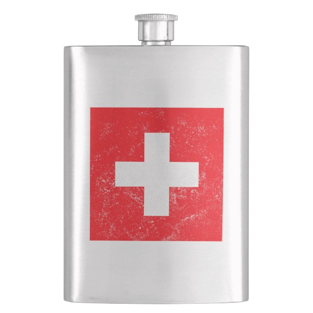 Distressed Switzerland Flag Hip Flask (Front)