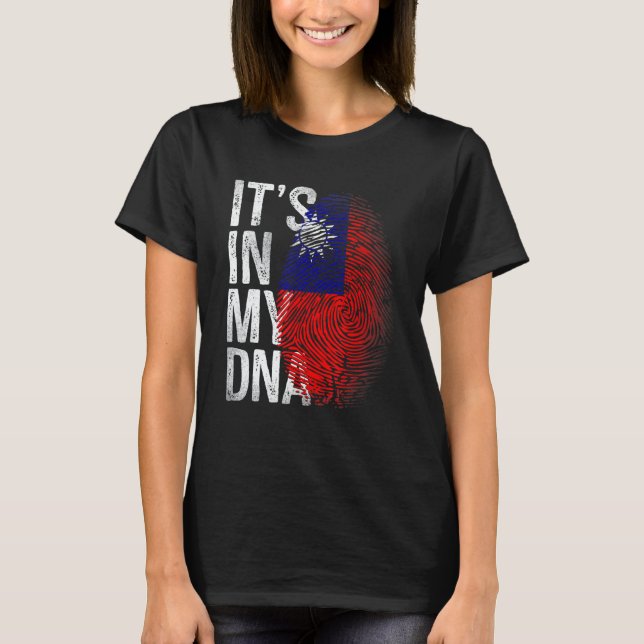 Distressed Taiwanese Flag It's In My DNA Fingerpri T-Shirt (Front)