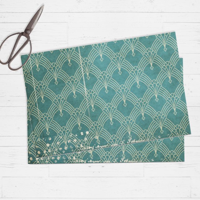 Distressed Teal Retro Tissue Paper (Add a little art deco flair to your wrapping and craft projects with this distressed tissue paper.)
