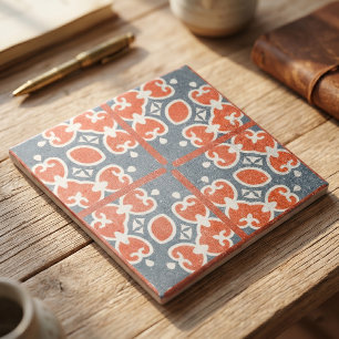 Distressed Terracotta Blue Faux Cement Moroccan Ceramic Tile
