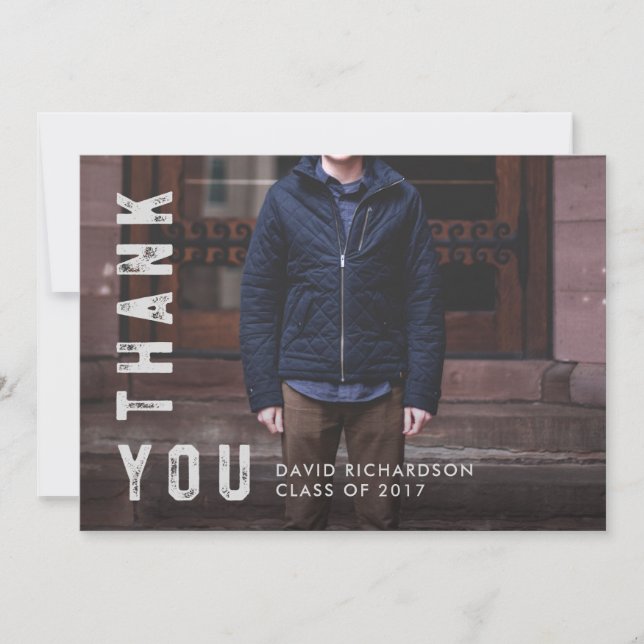 Distressed Text Graduate Thank You with Photo Card (Front)