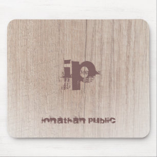 Distressed Text Monogram Wood Look Trendy Elegant Mouse Pad