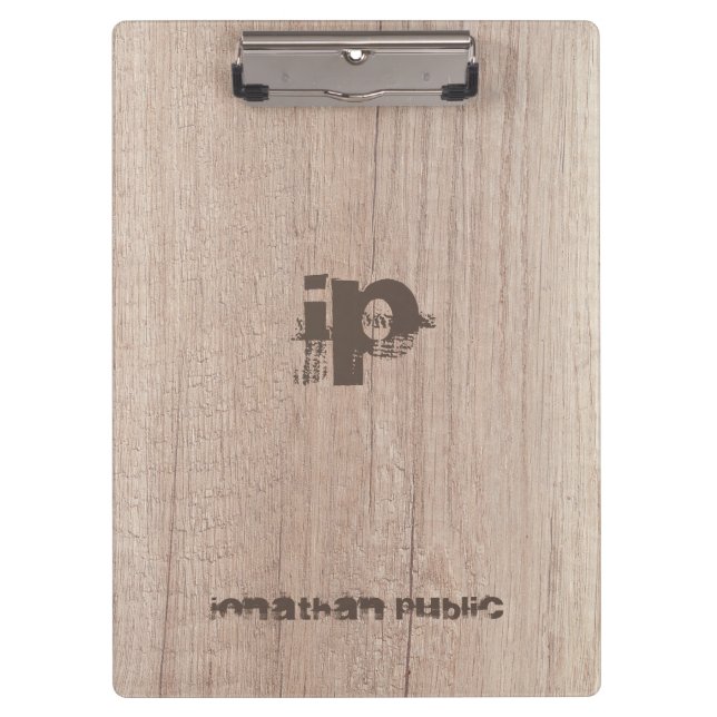 Distressed Text Name Monogram Template Wood Look Clipboard (Front)