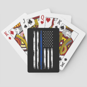 Distressed Thin Blue Line Police Flag  Playing Cards