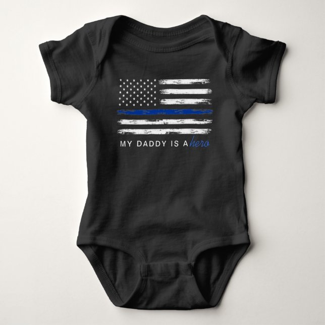 Distressed Thin Blue Line Police Hero Baby Baby Bodysuit (Front)