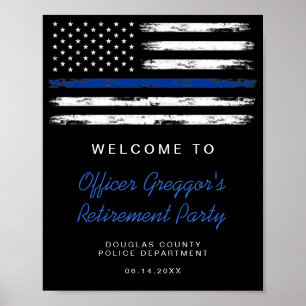 Distressed Thin Blue Line Police Retirement Party Poster