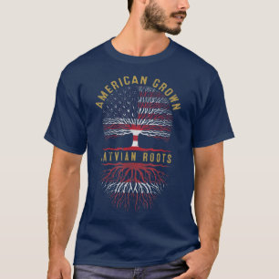 Distressed Tree USA Flag American Grown Latvian Ro T-Shirt