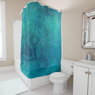 Distressed Turquoise Blue Mandala Design Shower Curtain
