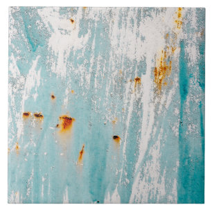 Distressed Turquoise Rustic Paint Ceramic Tile