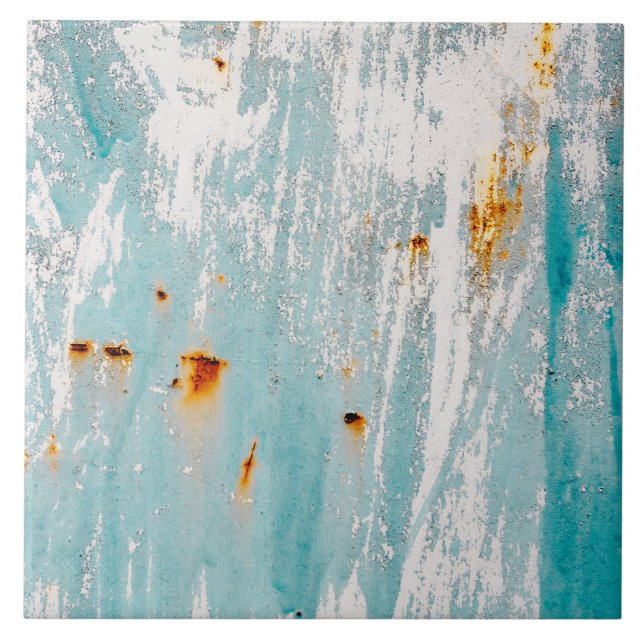 Distressed Turquoise Rustic Paint Ceramic Tile (Front)