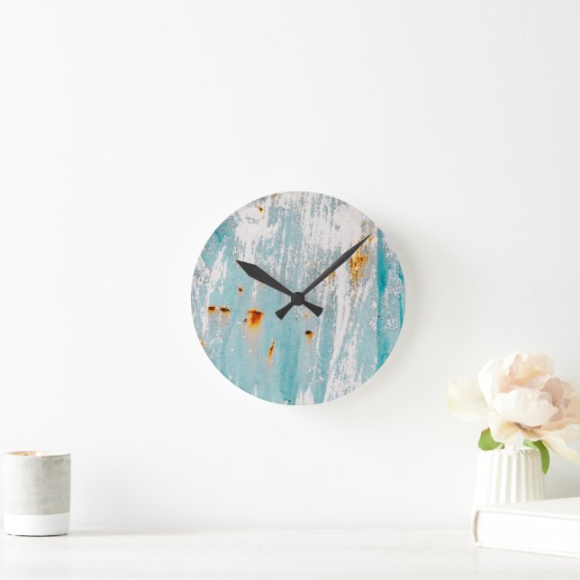 Distressed Turquoise Rustic Paint Round Clock (Home)