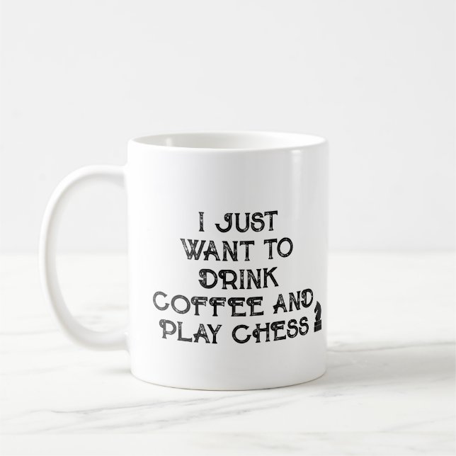 Distressed Typography Chess Player Gift Mug (Left)