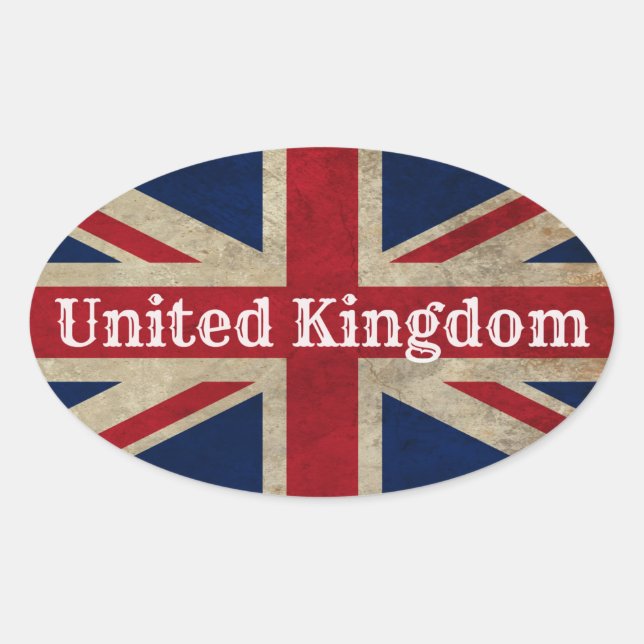 Distressed UK Flag Oval Sticker (Front)