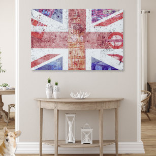 Distressed UK Union Jack Flag Collage Faux Canvas Print