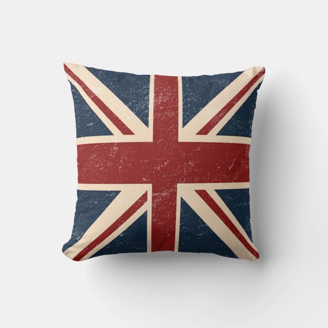 Distressed Union Jack British Flag Throw Pillow (Front)