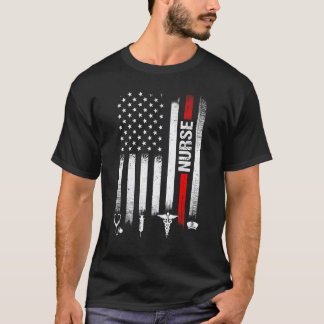 Distressed Us American Flag Nurse Stethoscope Week T-Shirt
