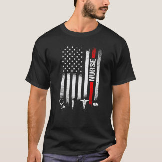 Distressed Us American Flag Nurse Stethoscope Week T-Shirt