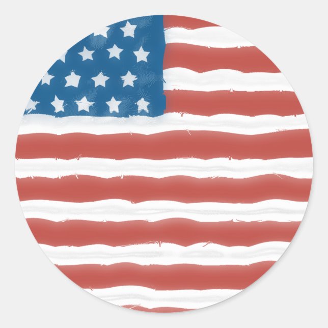 Distressed US Flag 4th of July Classic Round Sticker (Front)