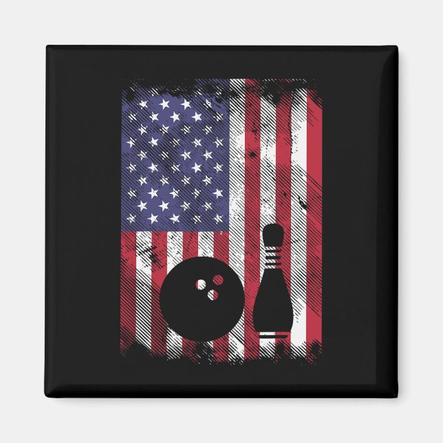 Distressed Us Flag Bowling Patriotic Bowler Men Wo Magnet (Front)