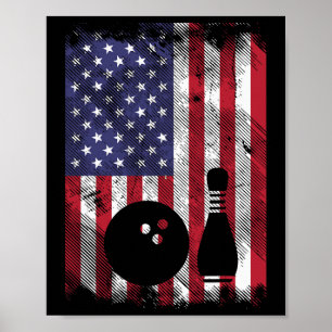 Distressed Us Flag Bowling Patriotic Bowler Men Wo Poster