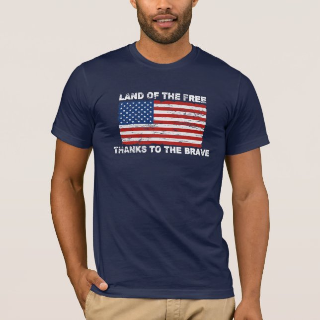 Distressed US Flag Land Of The Free T-shirt (Front)