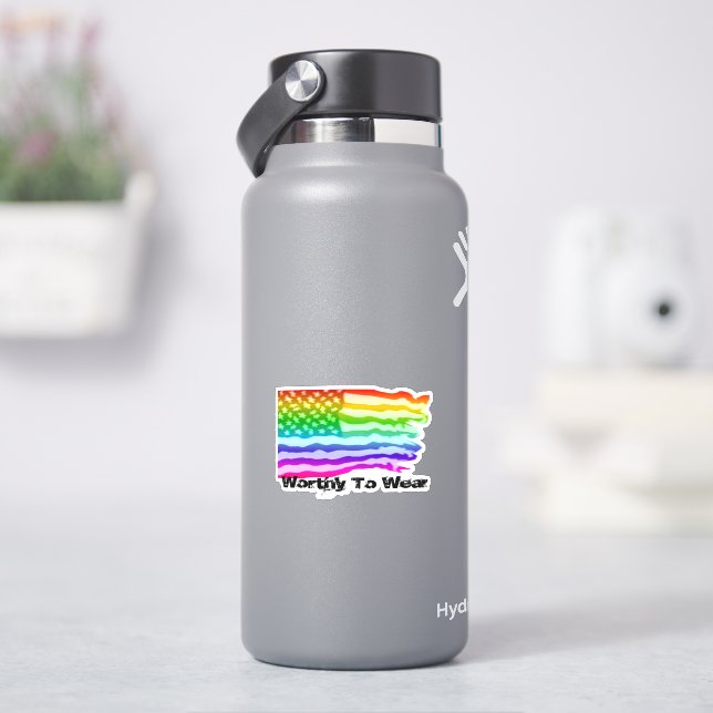Distressed US Flag Rainbow - Worthy To Wear (HydroFlask)